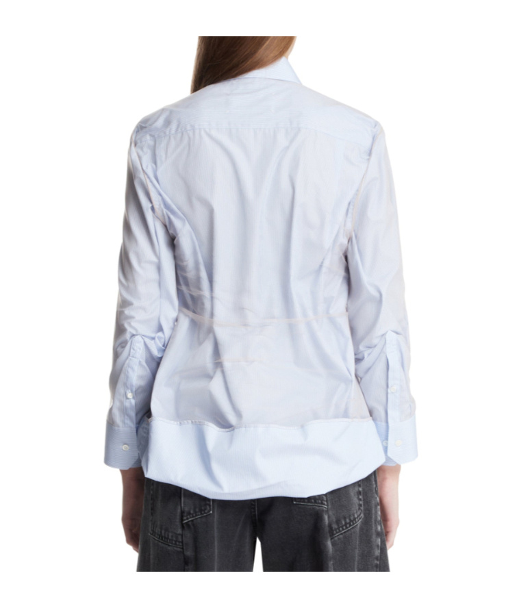Maison Margiela Stripe Ruffle Long Sleeve Cotton Button-down Shirt In Blue