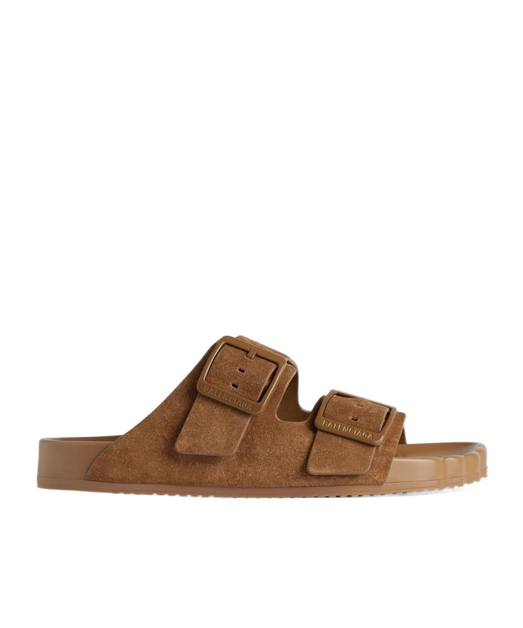 Balenciaga Camel Suede Sunday Slippers In Brown