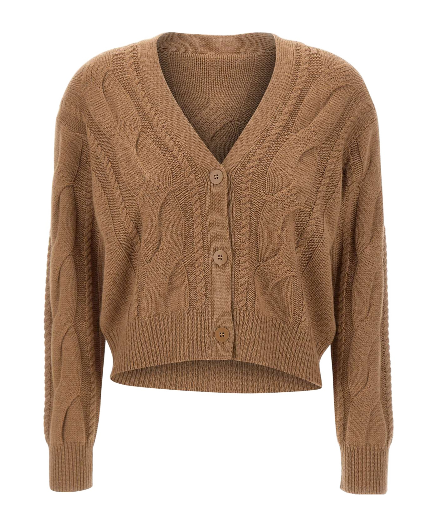 Max Mara Aladino Cable-knit Buttoned Cardigan In Brown