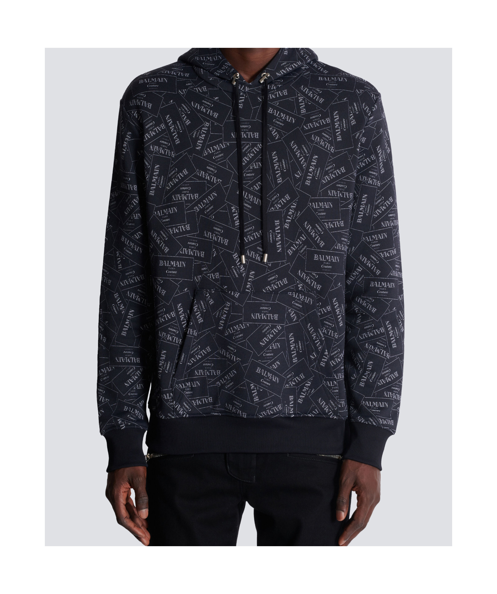 Balmain Couture Label-print Hoodie In Black