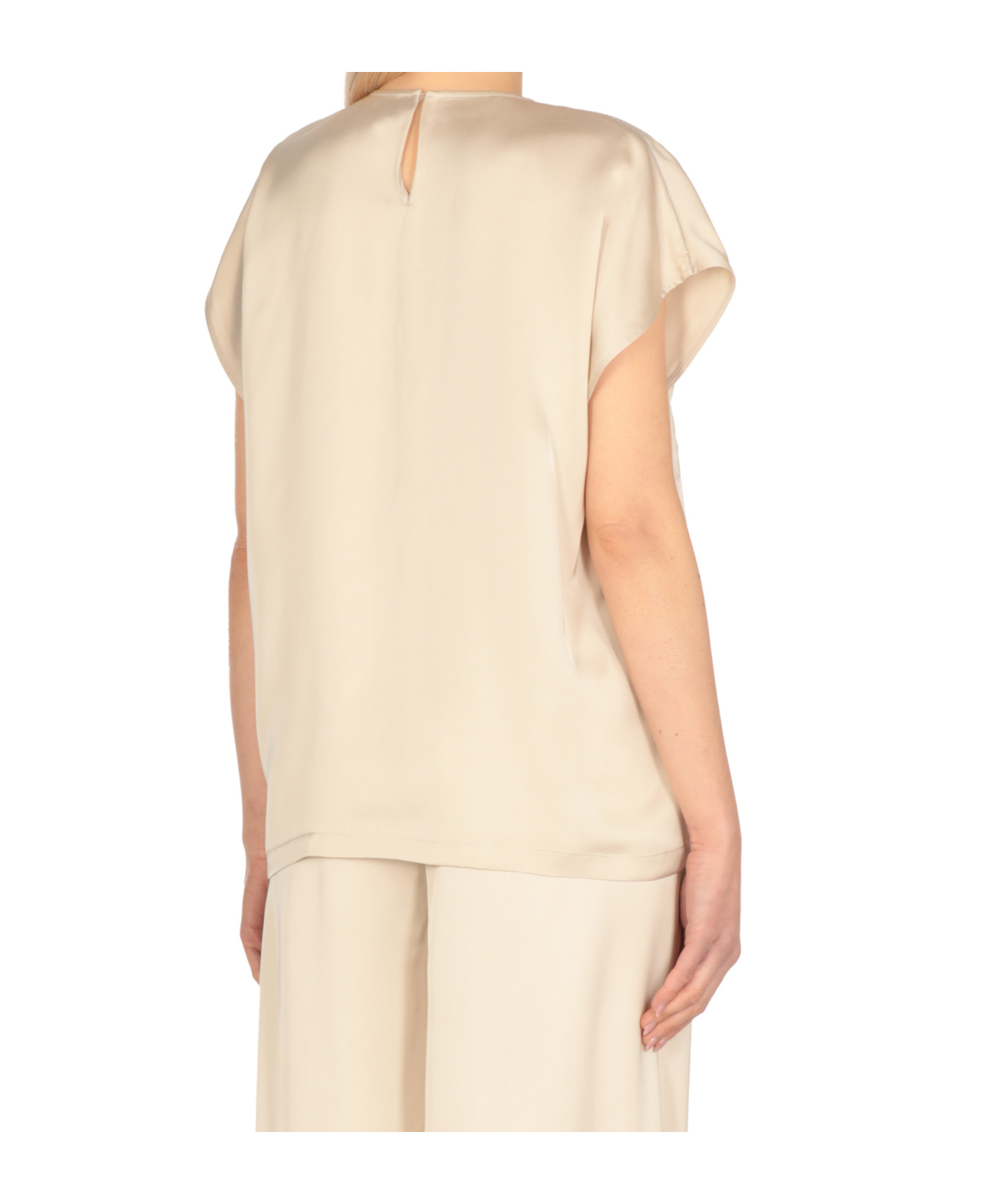Fabiana Filippi Viscose Top With Round Neck And Button In White