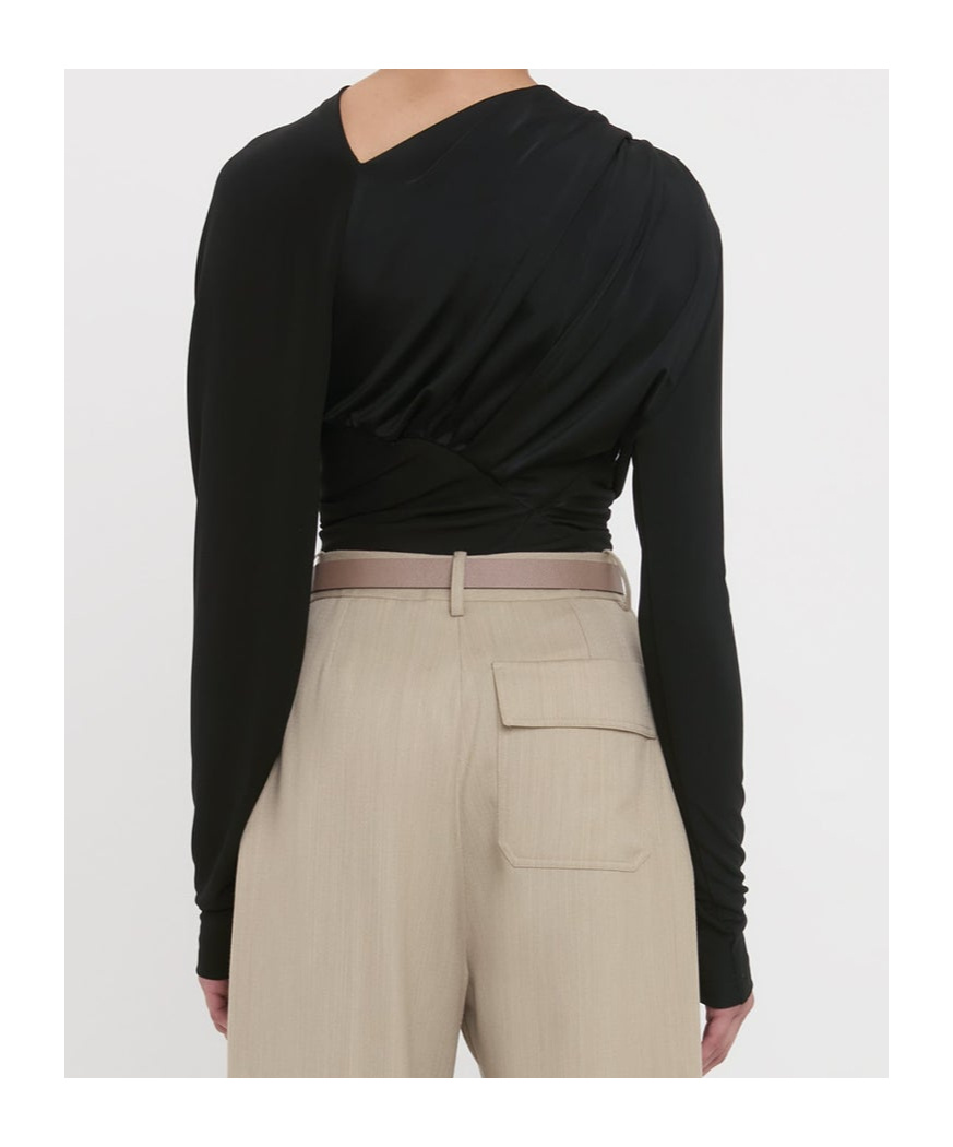 Victoria Beckham Long-sleeved Draped Knitted Top In Black