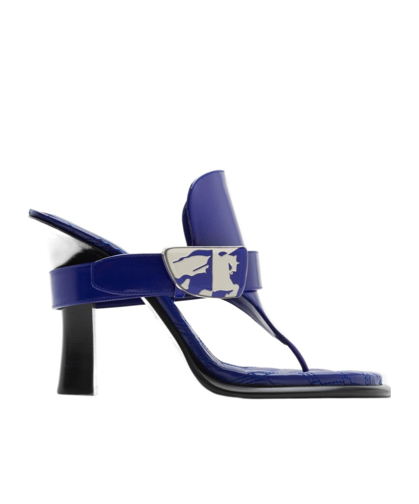 Burberry Leather Bay Heeled Sandals 105 In Blue