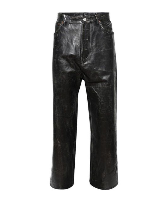 Vetements Distressed Leather Trousers In Multi