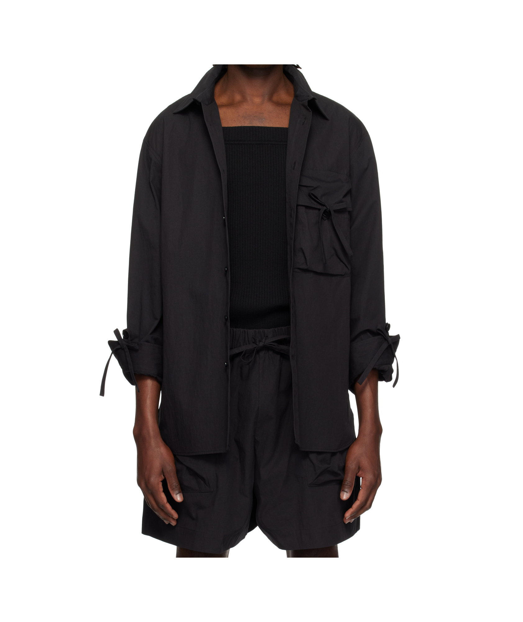 Simone Rocha Bow-detailed Waxed Cotton-blend Poplin Shirt In Black