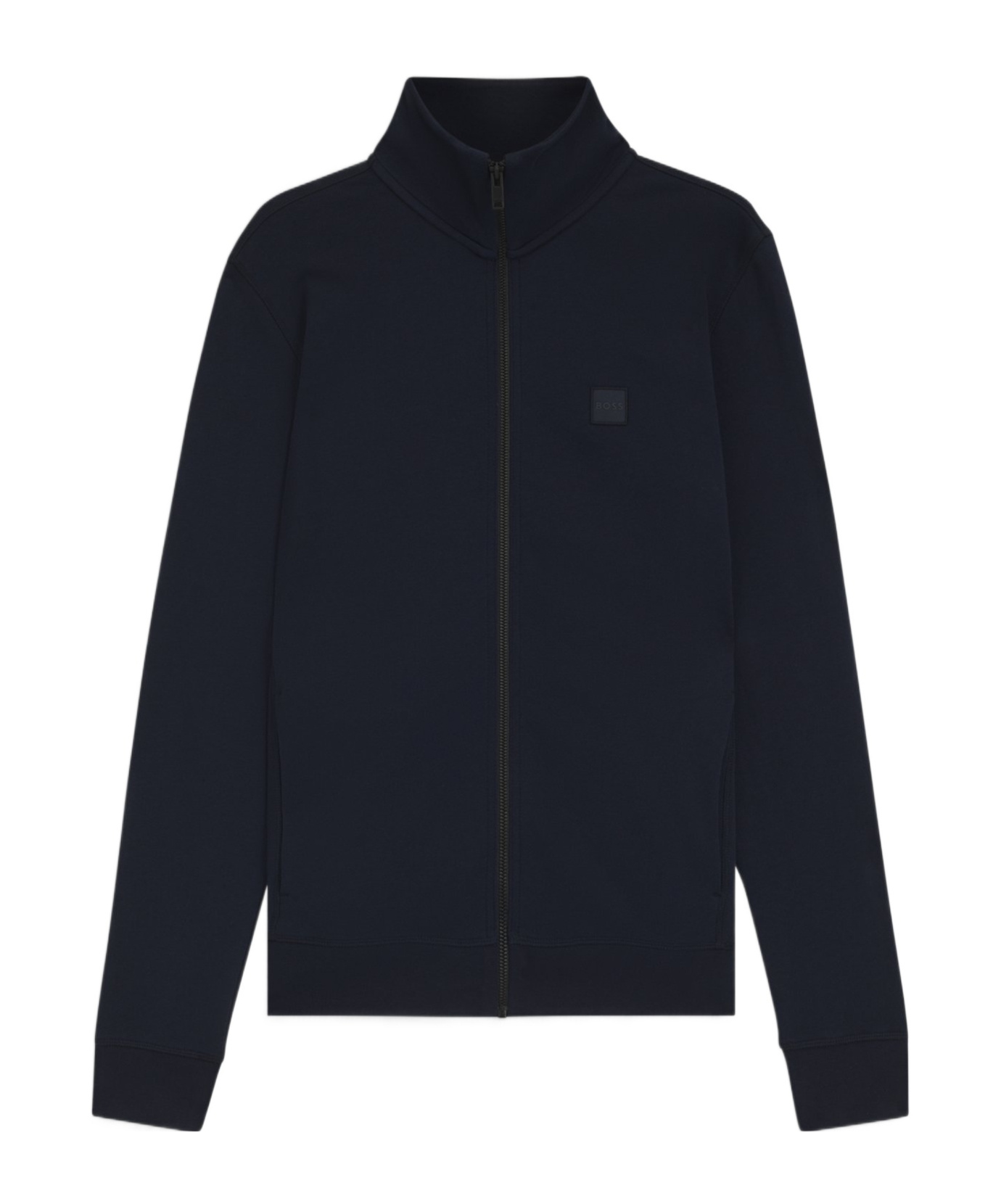 Hugo Boss Zip-up Jacket In Cotton Terry With Logo Badge In Blue