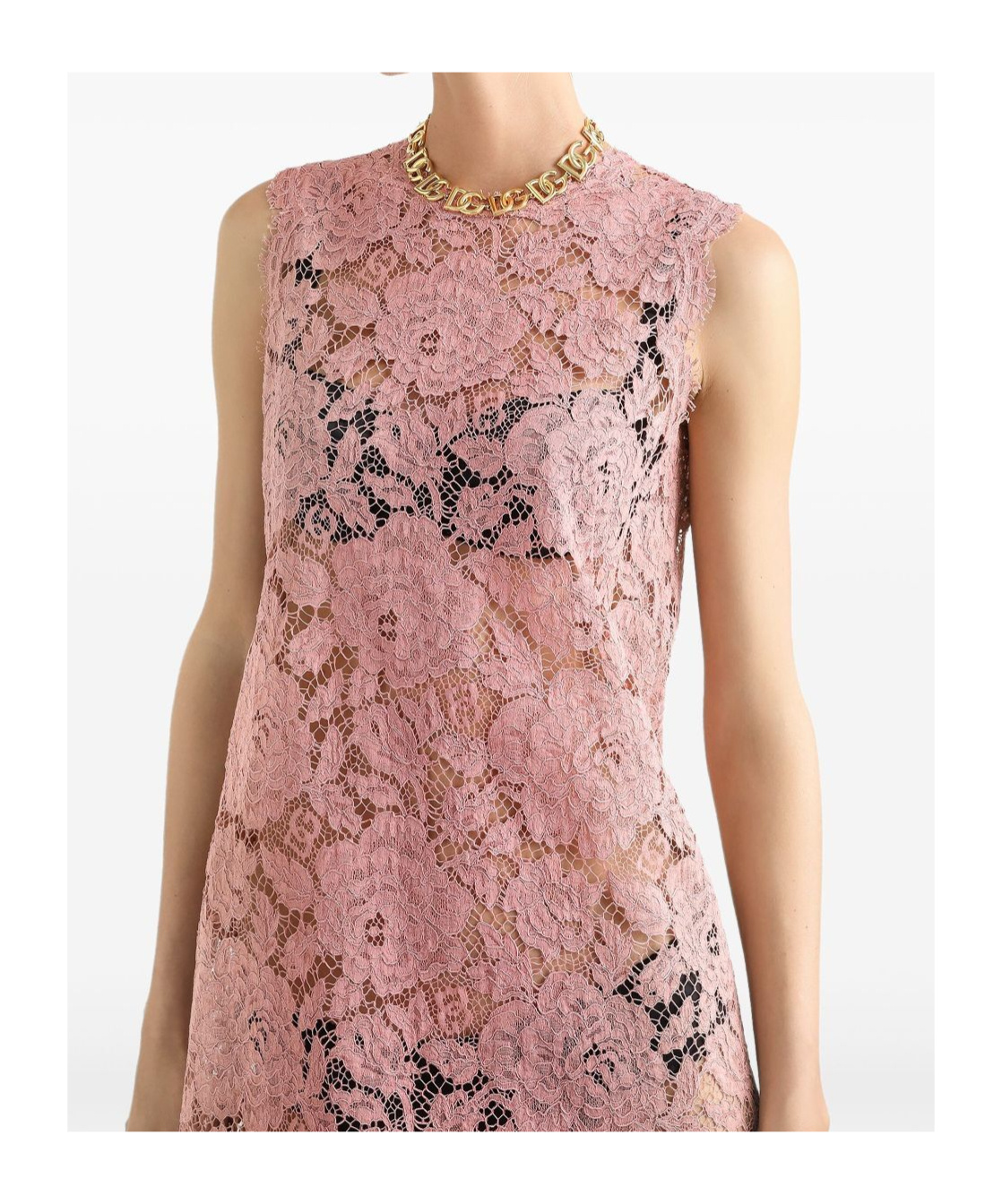 Dolce & Gabbana Floral Lace Overlay Dress With Scalloped Hem In Pink