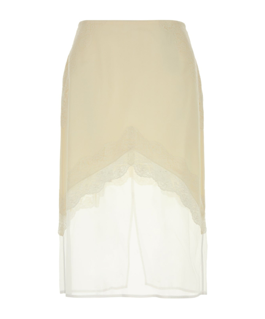 Jil Sander Asymmetric Lace Midi Skirt In Neutral