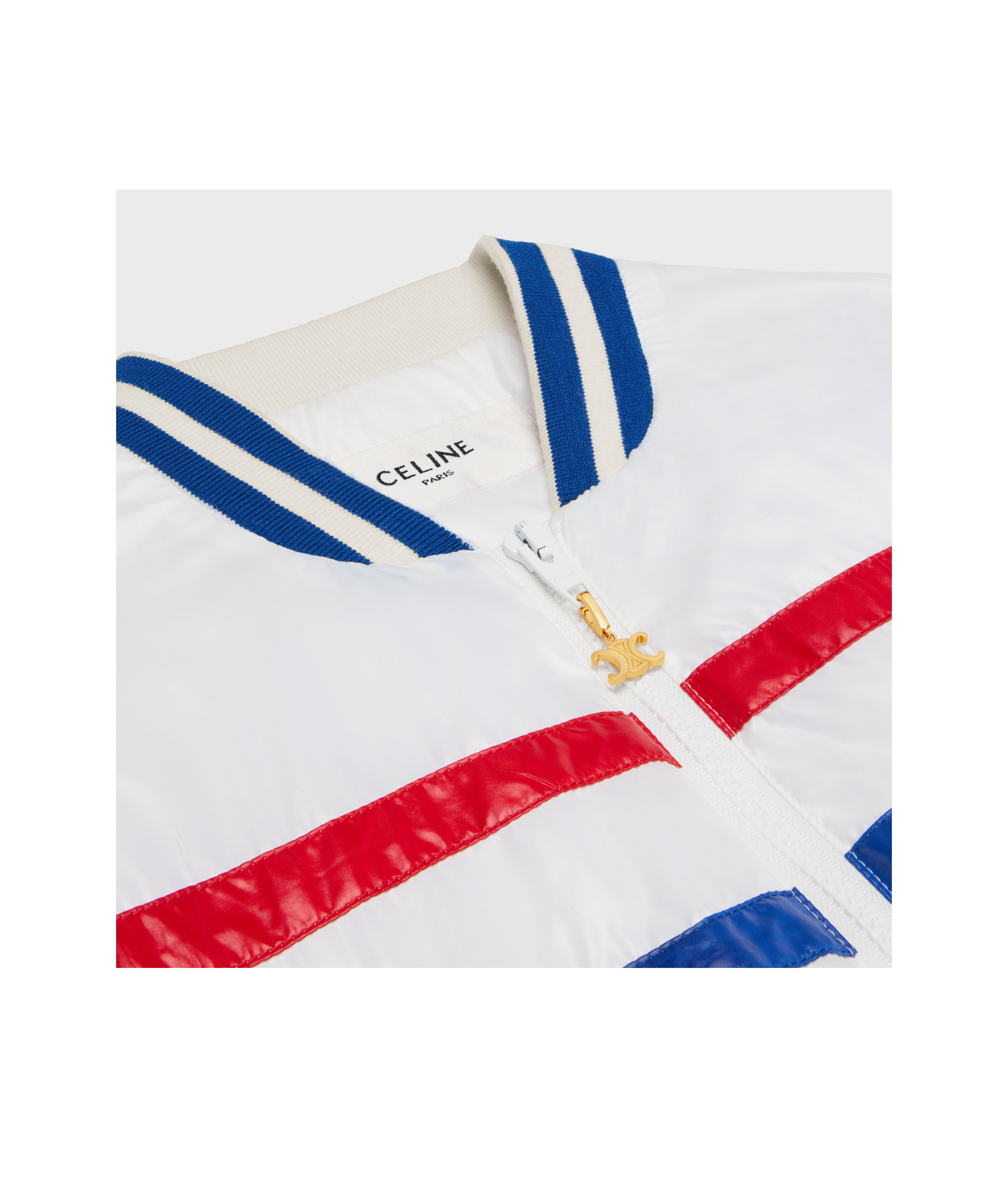 Shop Celine Cropped Blouson Jacket In Lightweight Nylon In White