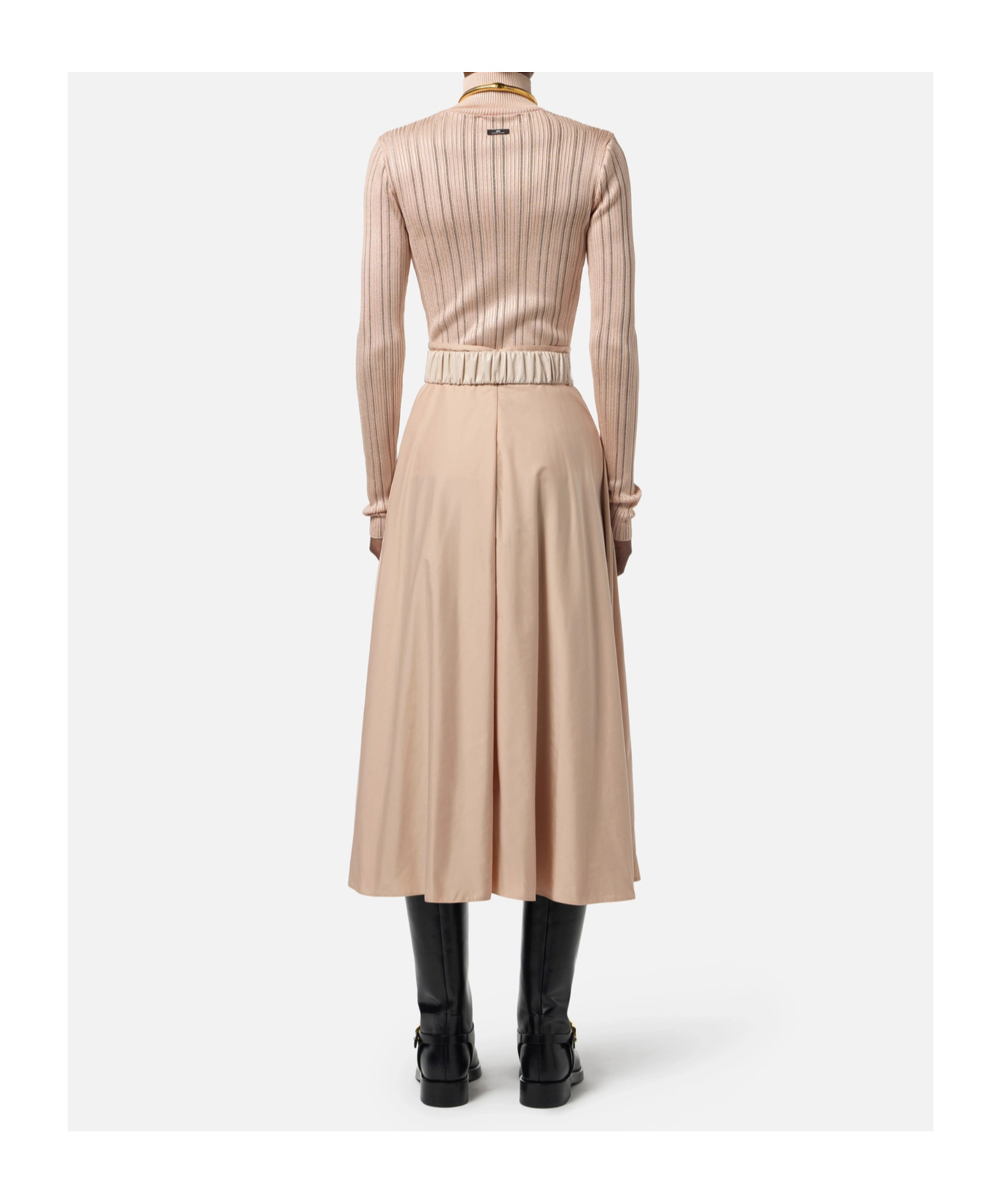 Elisabetta Franchi Skirt In Voile Fabric With Belt In Neutral
