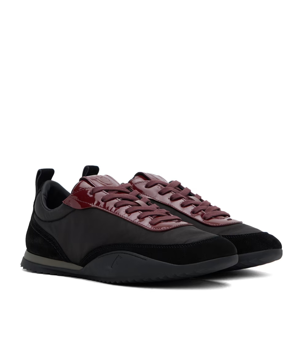 Ferragamo Spliced Lace-up Low-upper Sneakers In Black