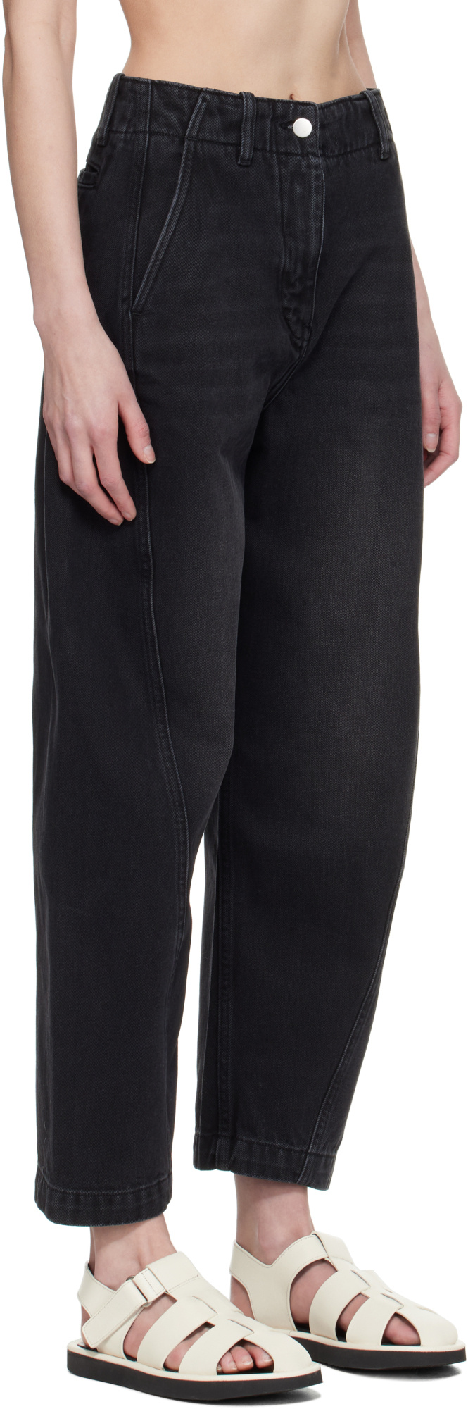 Studio Nicholson Wide Leg Denim Jeans With Belt Loops In Black