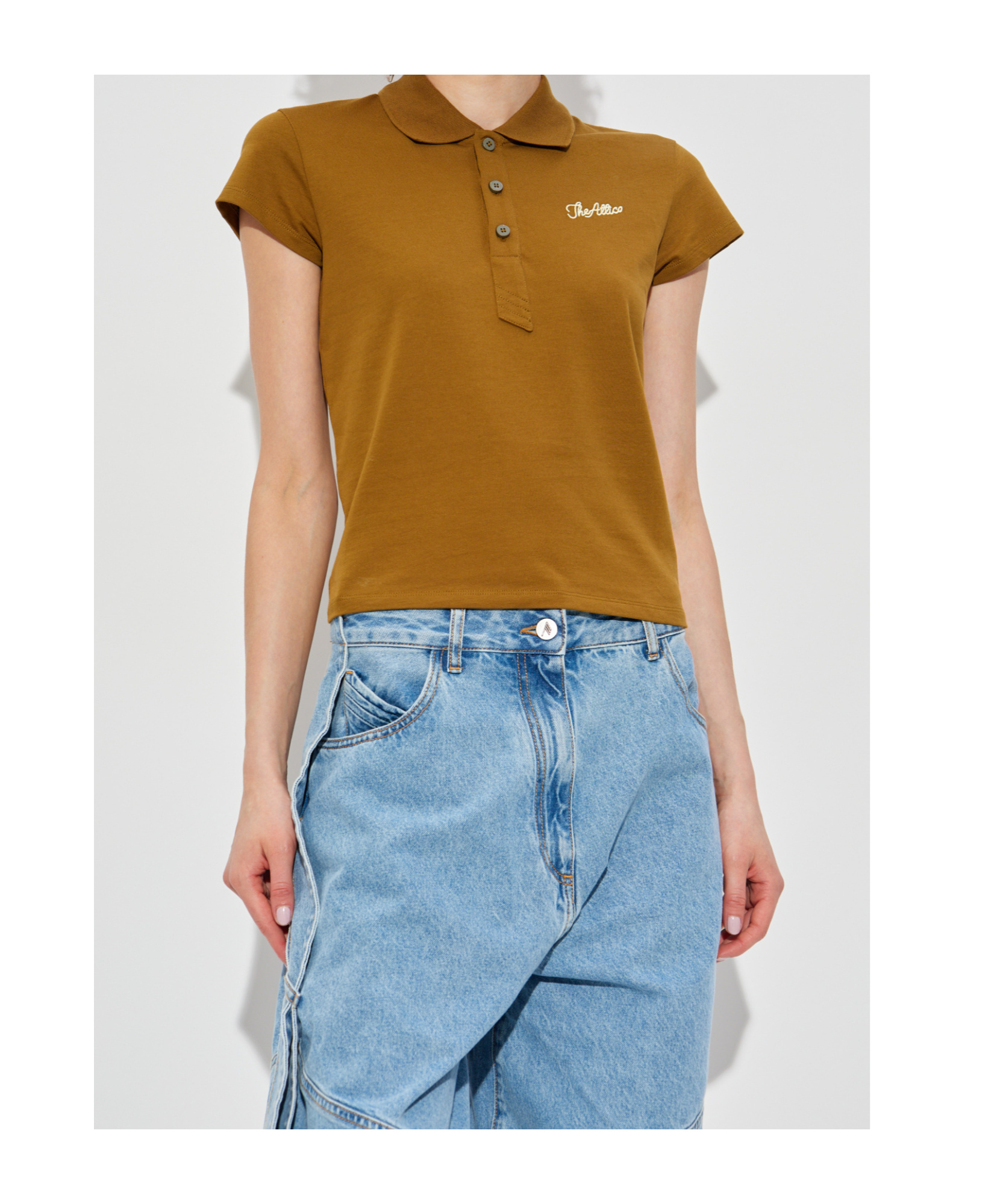Attico Short Sleeve Polo Shirt In Brown