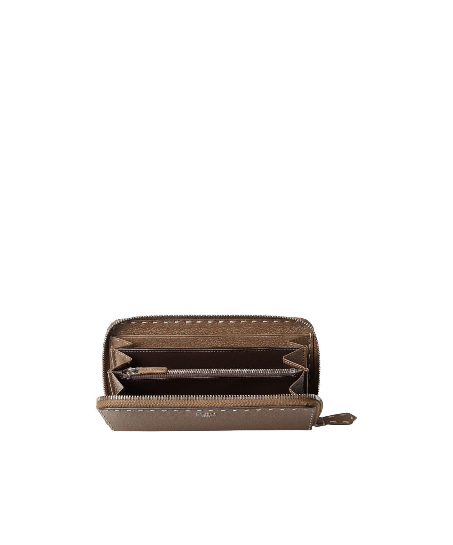 Fendi Brown Selleria Wallet With 164 Hand-sewn Topstitches In Green