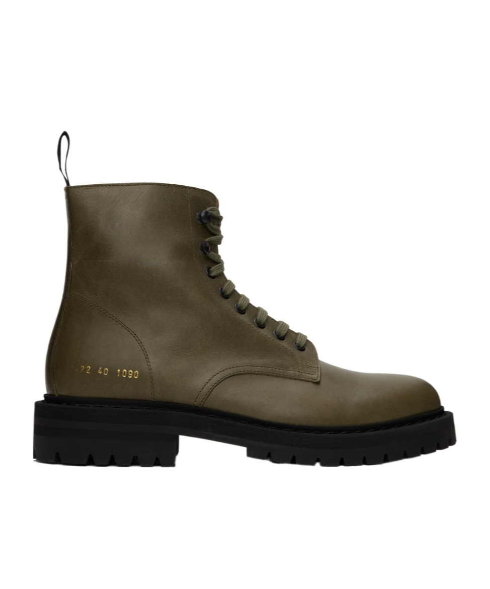 Common Projects Round Head Laced Boots In Green