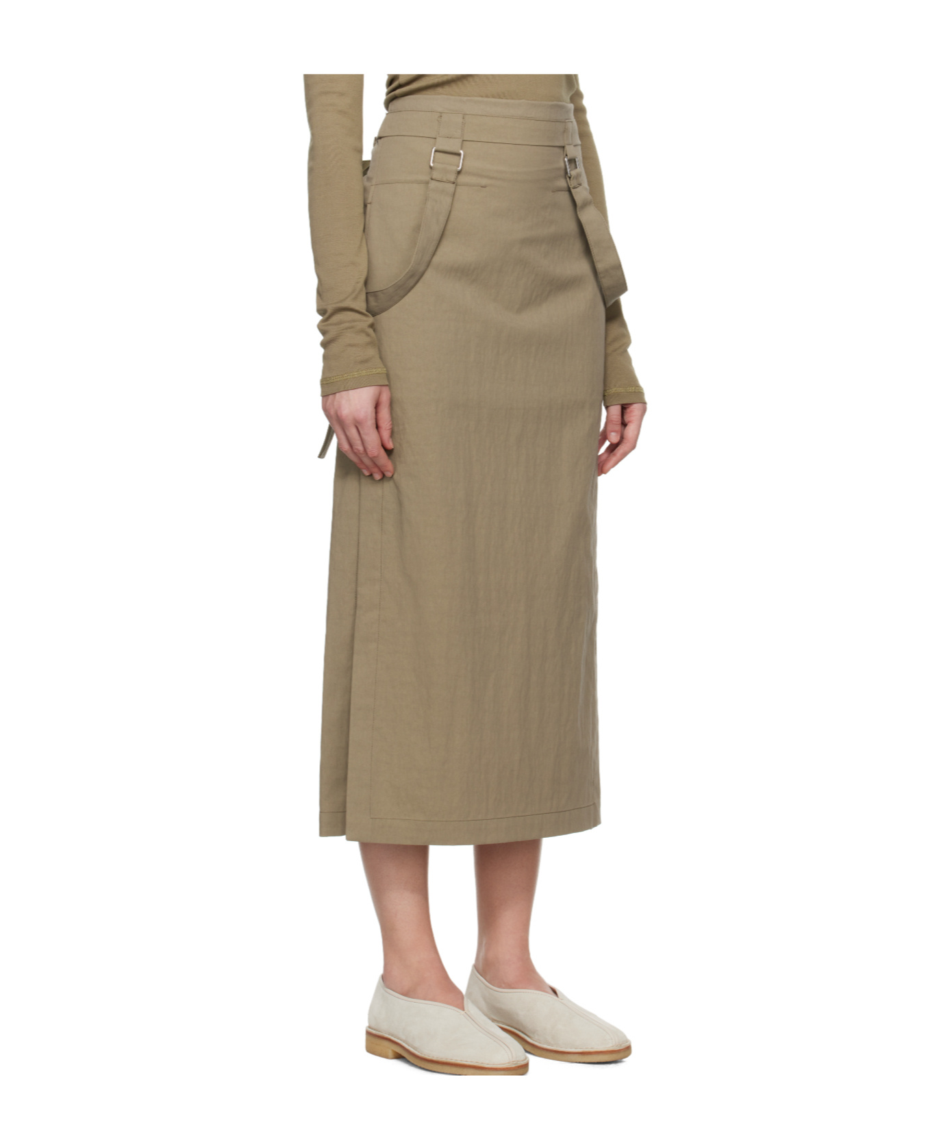 Lemaire Khaki Straps Midi Skirt In Brown