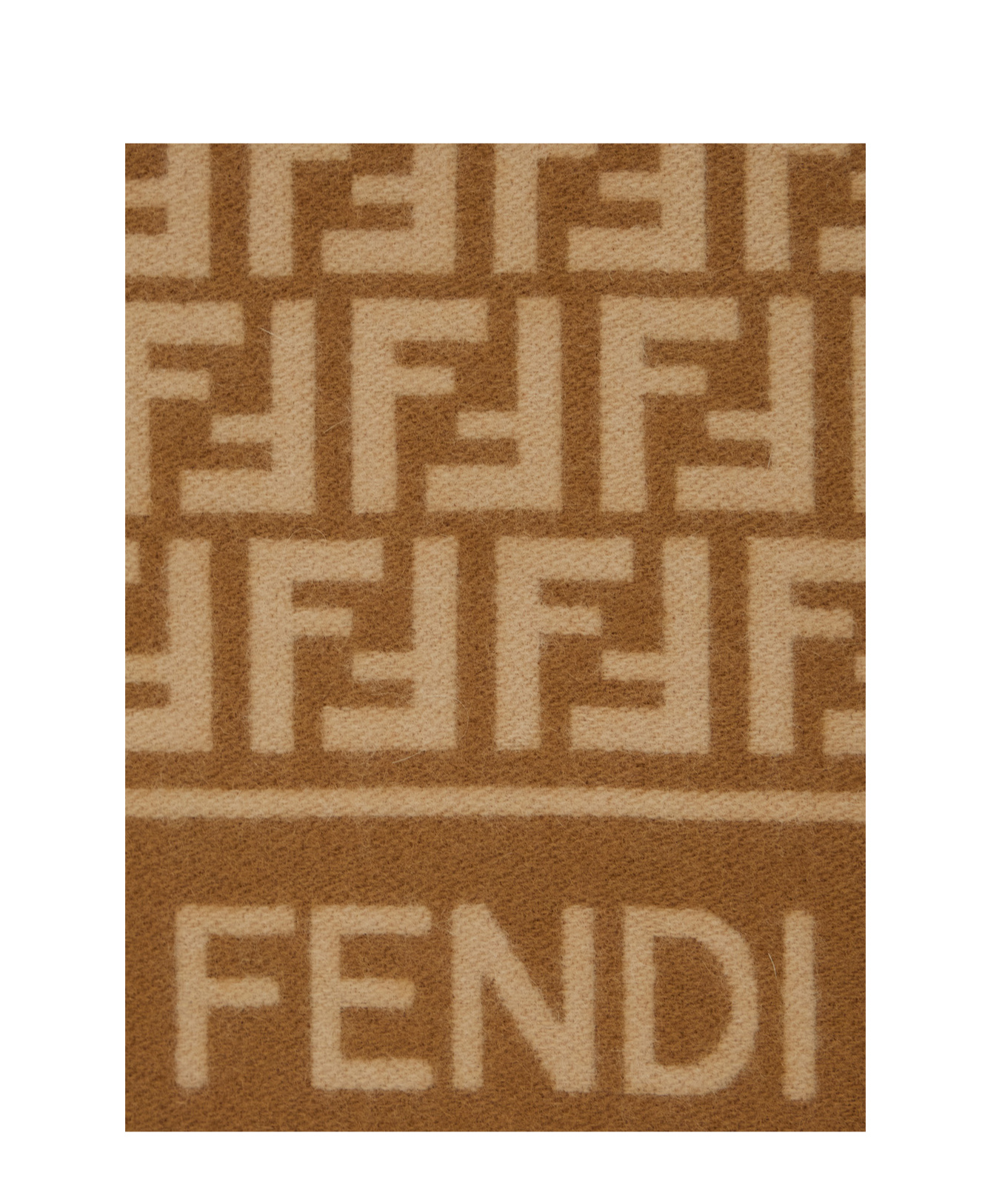 Fendi Women Beige Scarf With Logo Lettering On The Front And All-over Ff Motif In Wool Woman In Brown