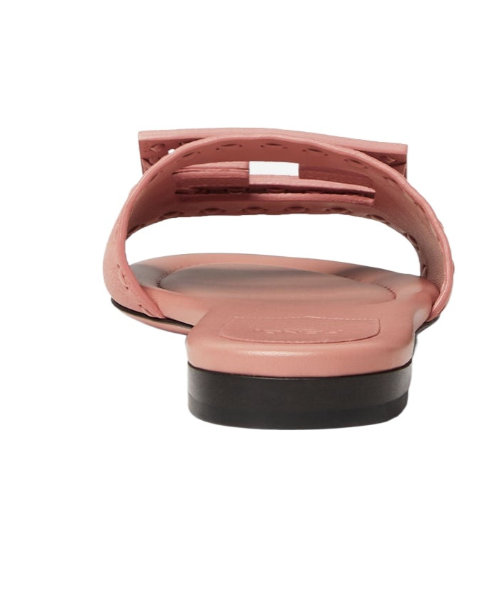 Fendi Baguette Ff Leather Buckle Flat Slide Sandals In Pink