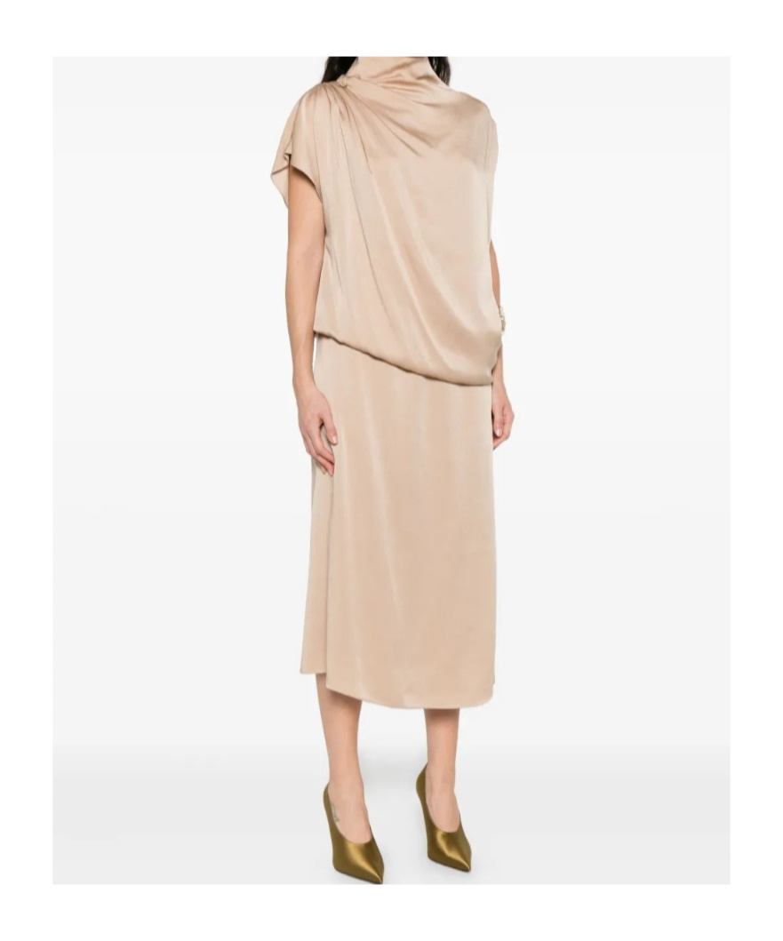 Fabiana Filippi Draped High-neck Midi Dress In Neutral