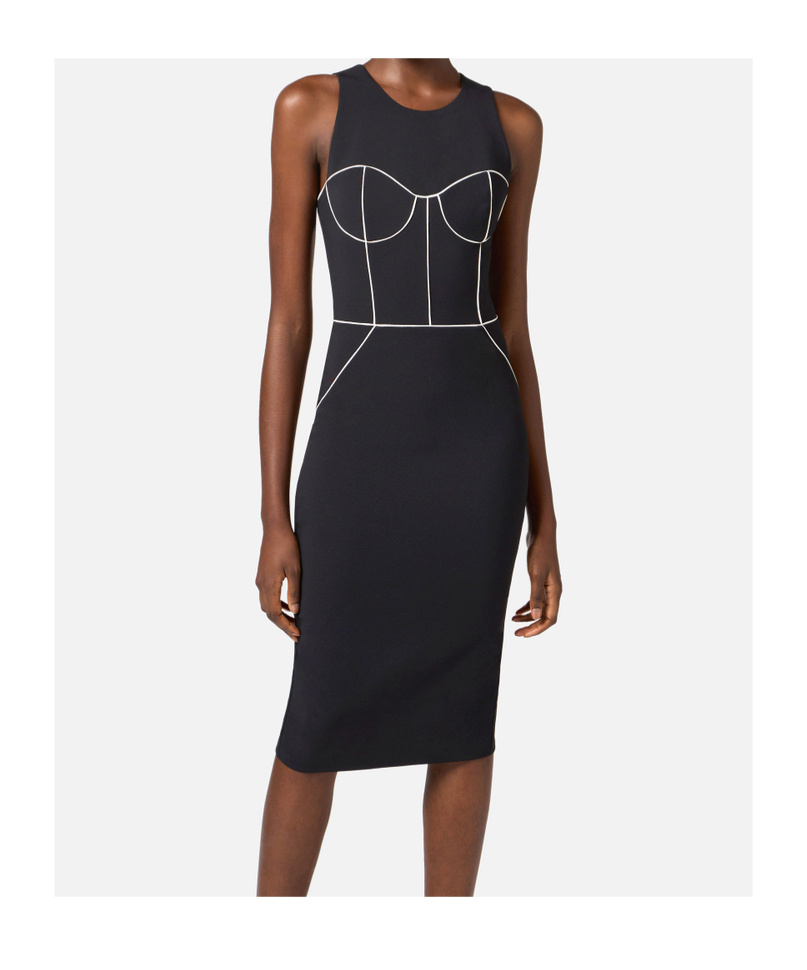 Shop Elisabetta Franchi Contrasting-piping Midi Dress In Black