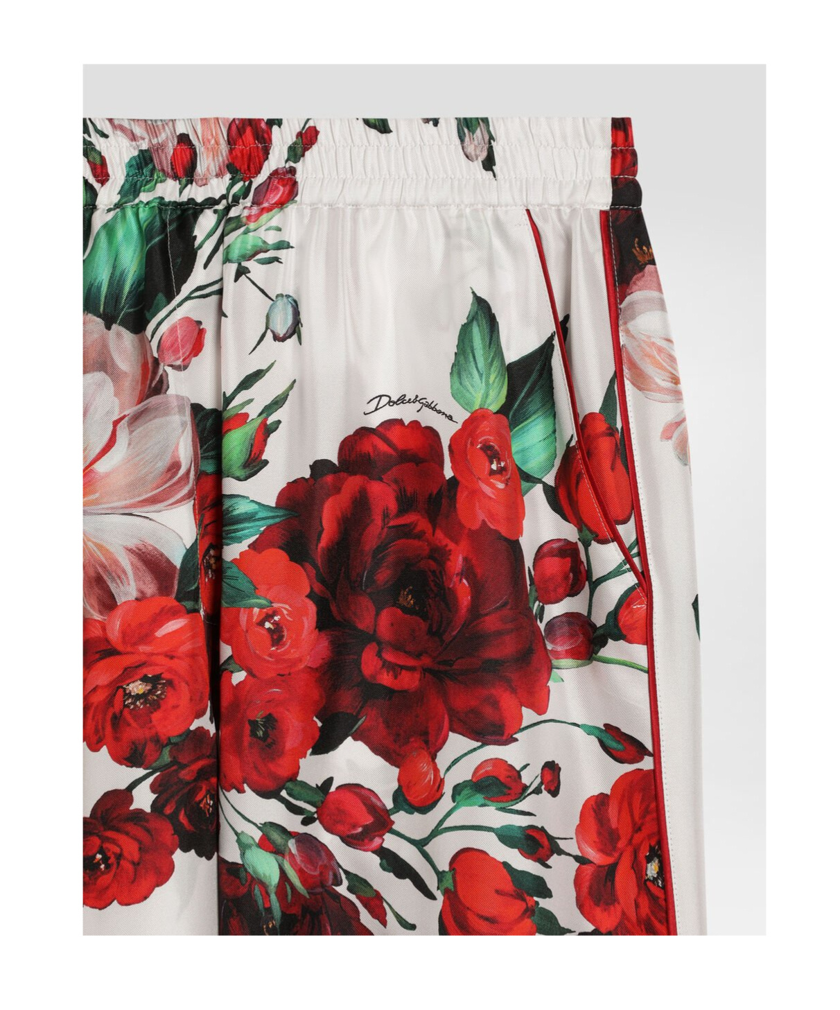 Dolce & Gabbana Satin Pajama Pants With Rose Print In Multicolor