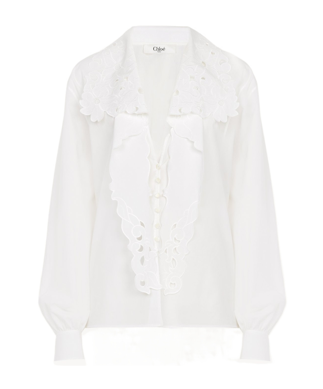 Chloé White Shirt With Embroidered Bow Tie In White