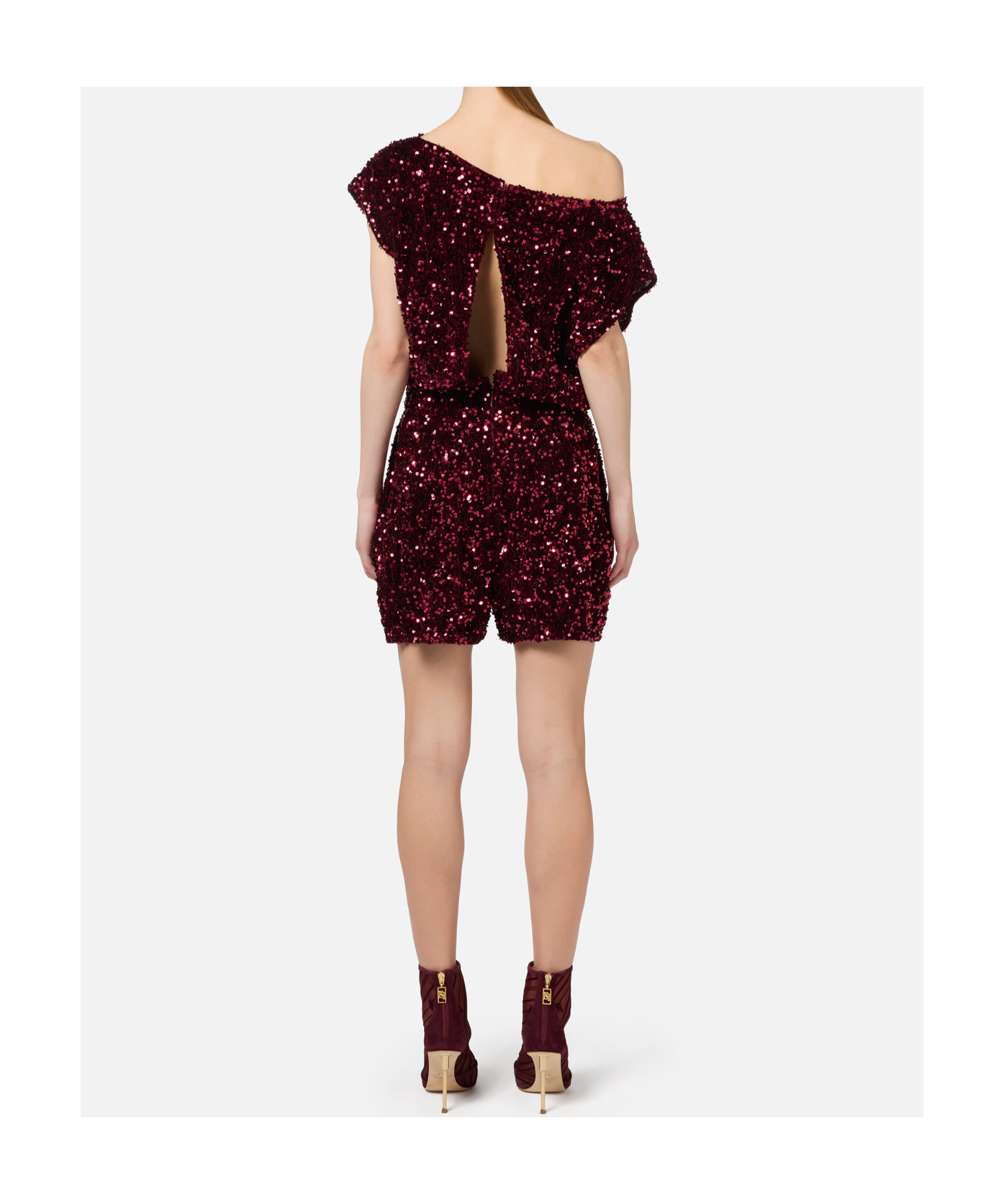 Elisabetta Franchi Sequin-embellished Chenille Playsuit In Brown