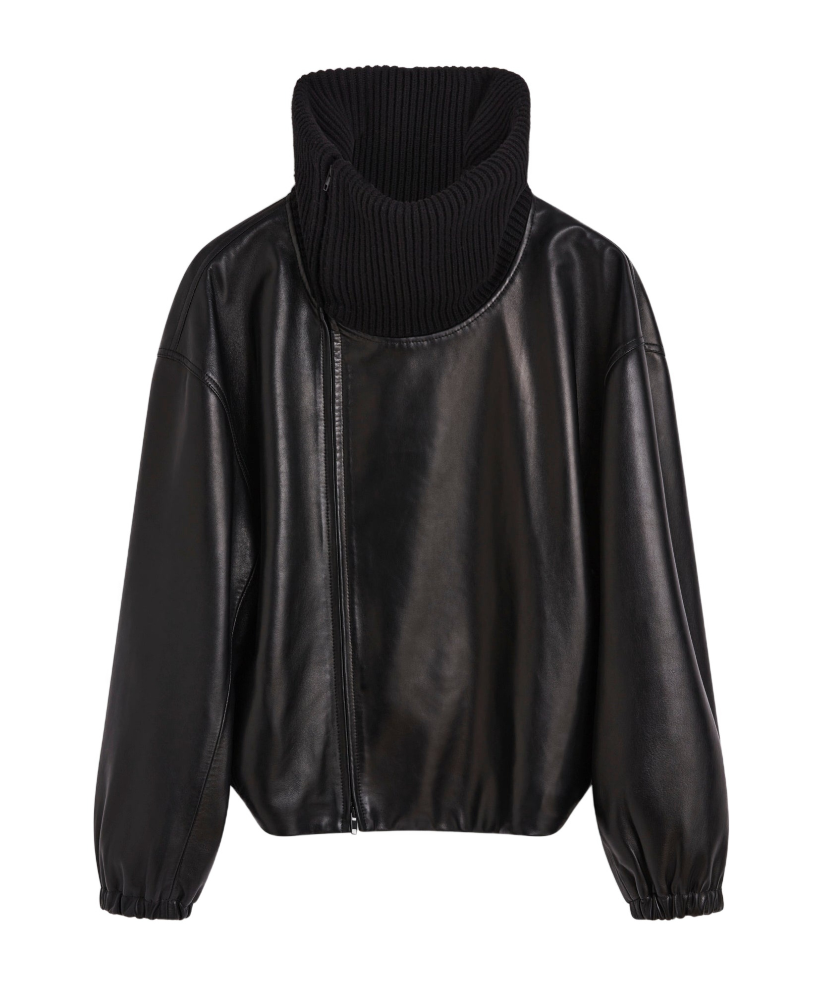 Phoebe Philo Ribbed-collar Leather Jacket In Black