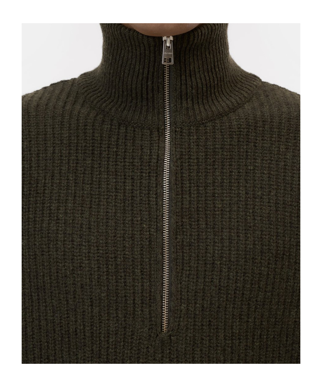Closed Zippered Long-sleeve Sweater In Green