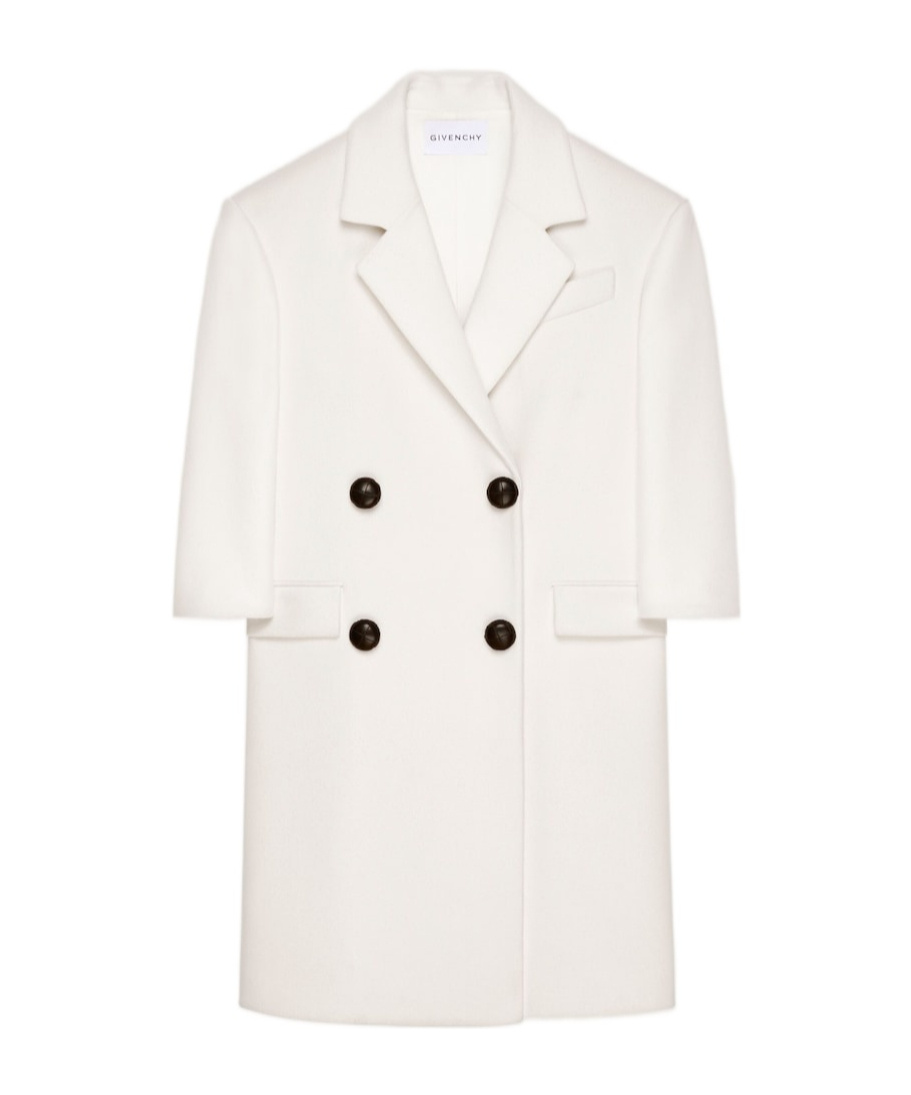 Givenchy Double Breasted Coat In Wool In White