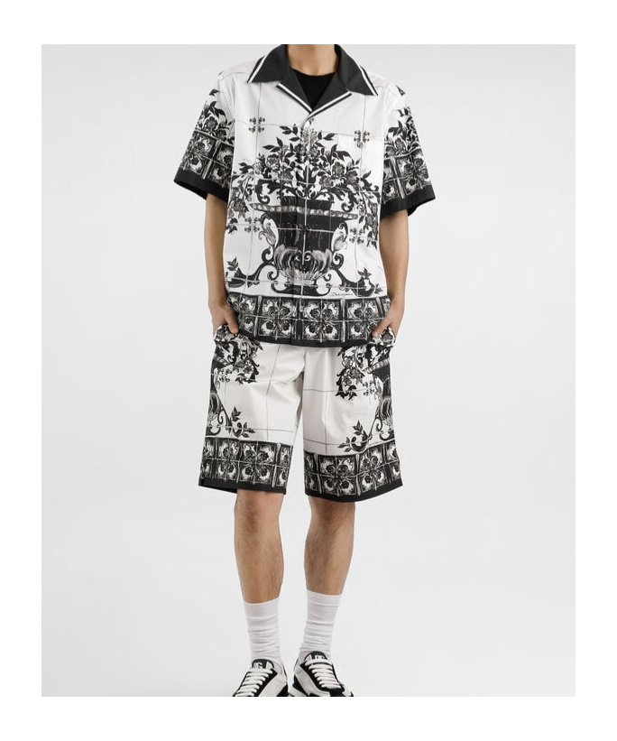 Dolce & Gabbana Monochrome Floral Elastic Waistband Knee Length Shorts
