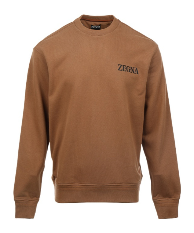 Zegna Crew-neck Sweatshirt With Flocked Logo In Brown
