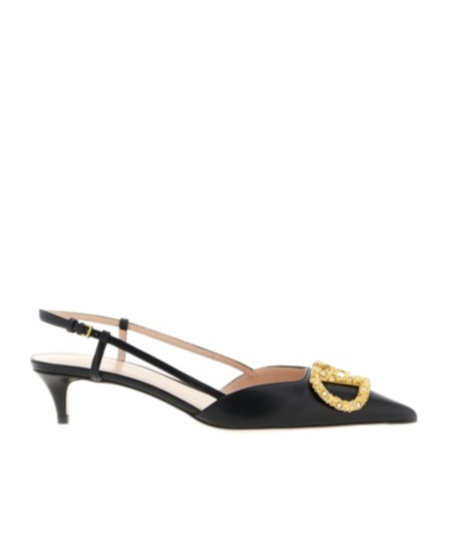 Valentino Crystal Buckle Pointed Toe Stiletto Pumps In Black