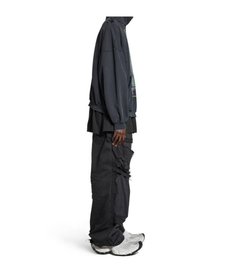 Balenciaga Paris Liberty Distressed Hoodie In Black
