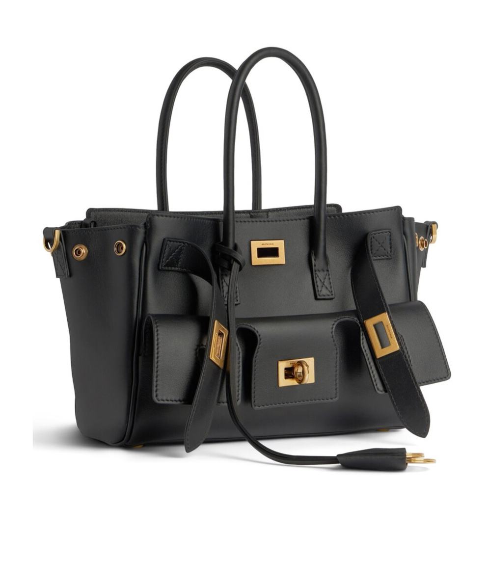 Balenciaga Women Black Leather Medium Carry All Bel Air Shopping Bag In Black