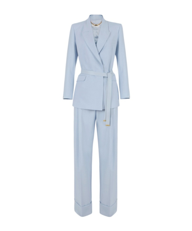 Elisabetta Franchi Cool Belted Wrap-effect Suit In Blue