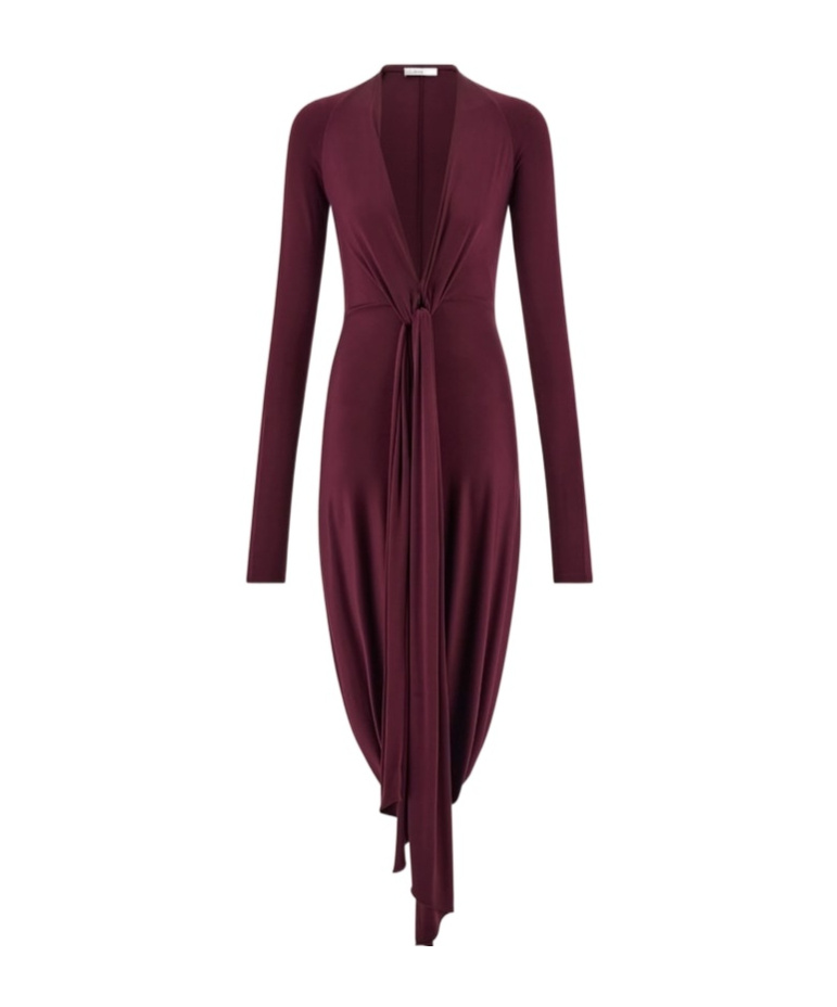 Ferragamo Deep V-neck Dress With Knot Detail In Red
