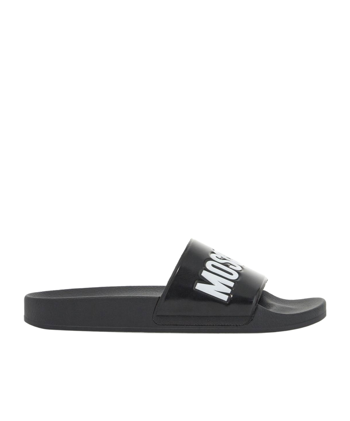 Shop Moschino Brand Logo Slippers In Black