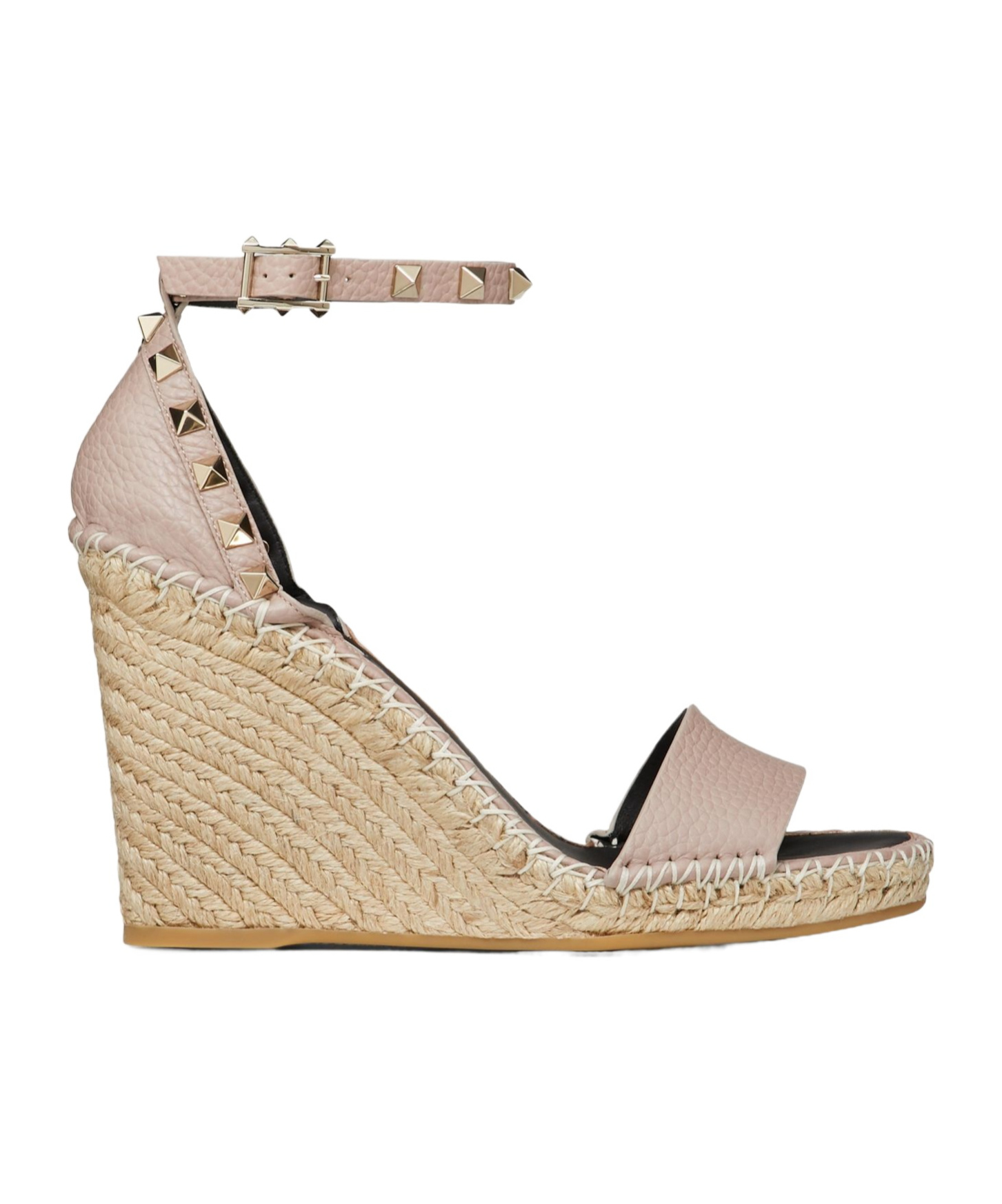 Valentino Rockstud Womens Leather Wedges Espadrilles In Nude