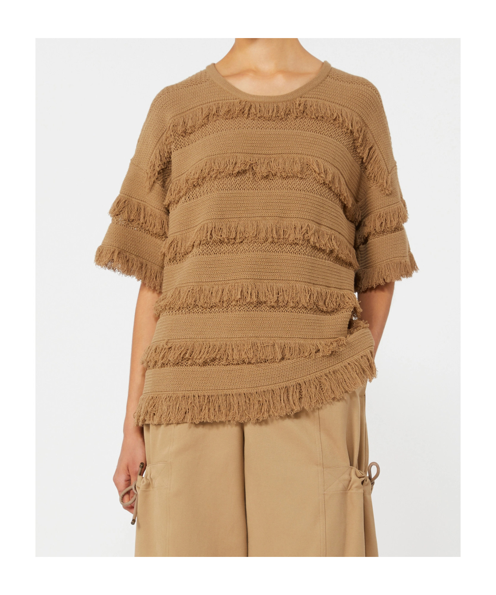Max Mara Crew Neck Short-sleeved Knit Sweater In Brown