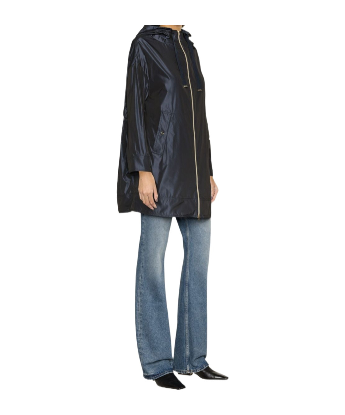 Herno Navy Blue Parka With Iridescent Effect And Slouchy Drawstring Hood In Black