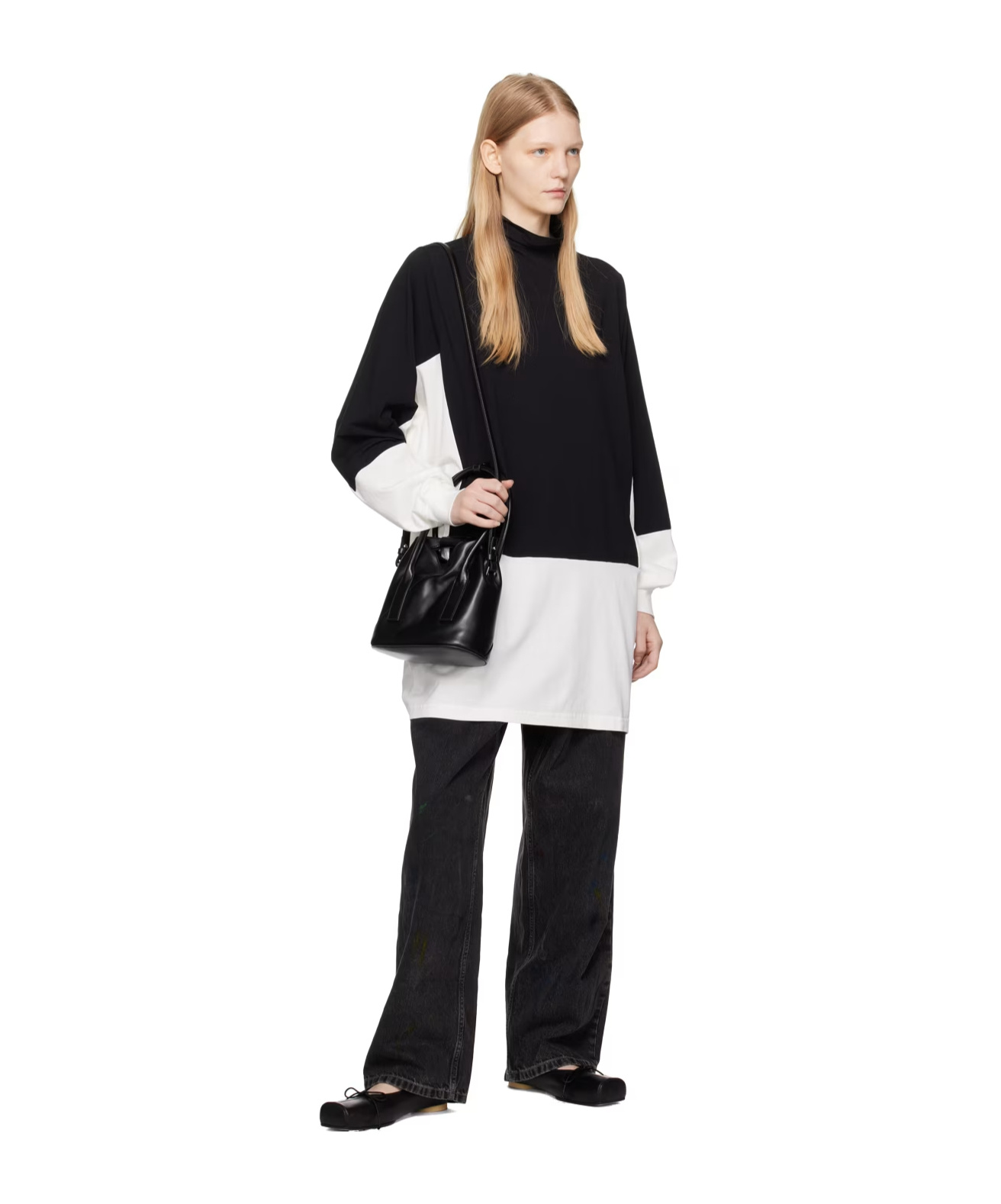 Shop Mm6 Maison Margiela Stitching High-necked Sweaters In Black