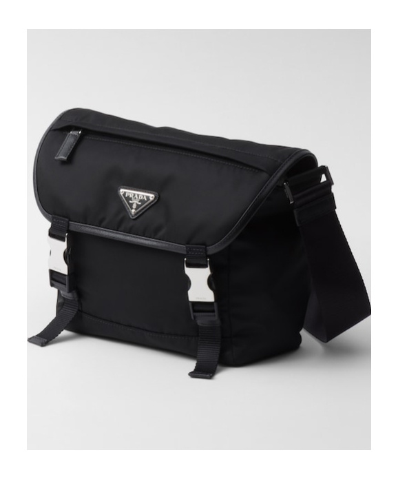 Prada Re-nylon And Saffiano Leather Shoulder Bag In Black