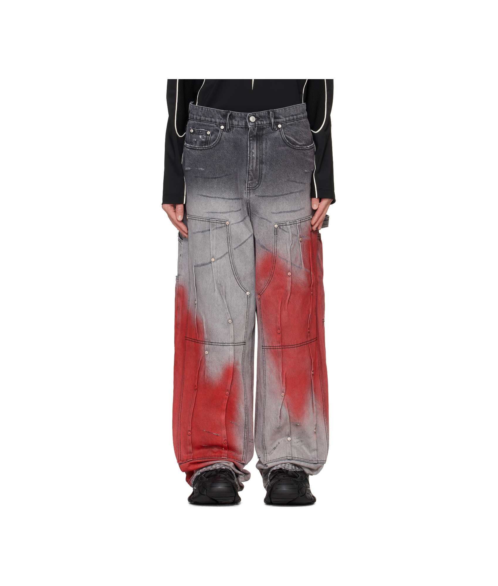 Kusikohc Gray & Red Workwear Multi Rivet Jeans In Gray