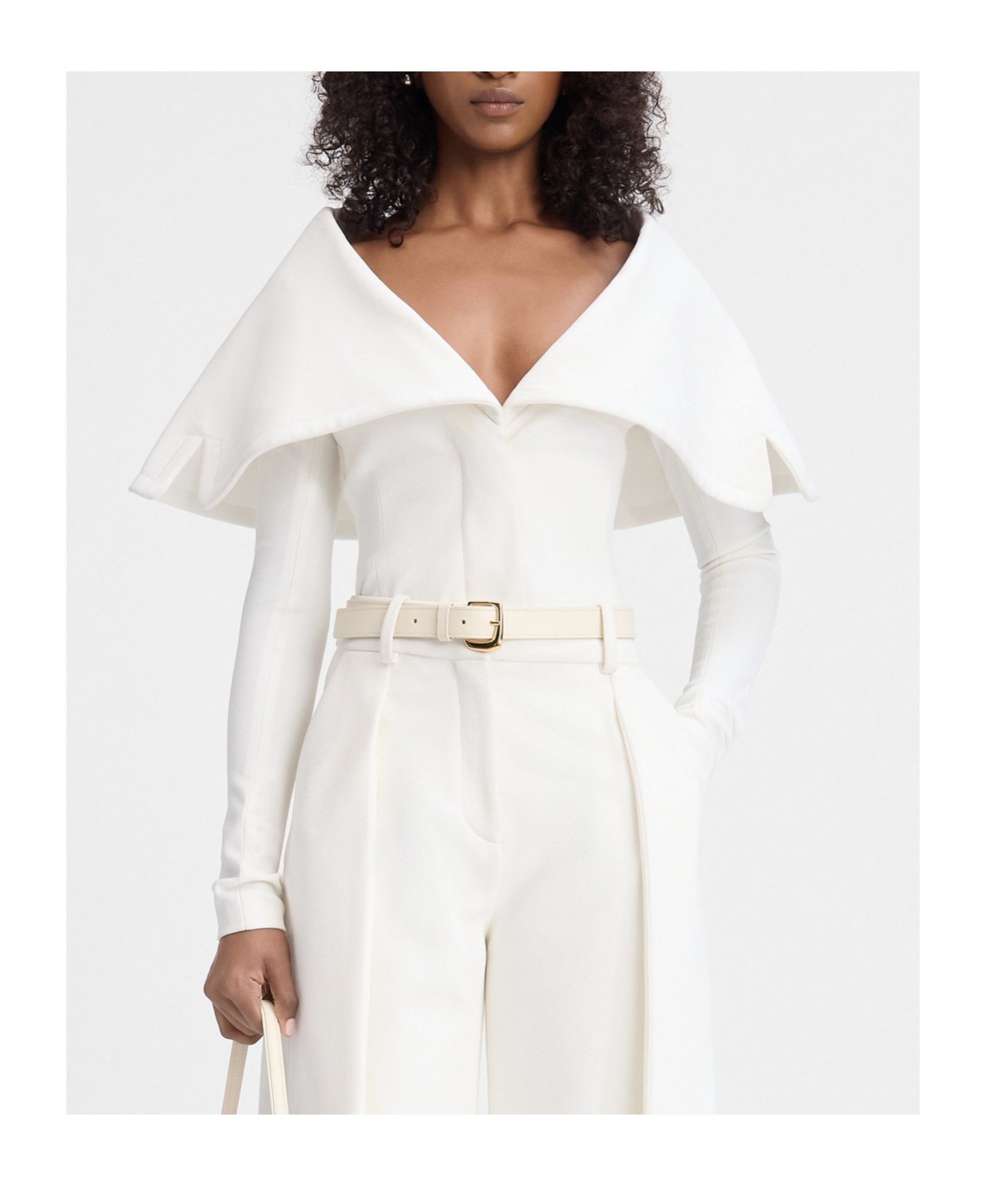 Jacquemus Draped-collar Virgin Wool Jacket With Oversized Pockets In White