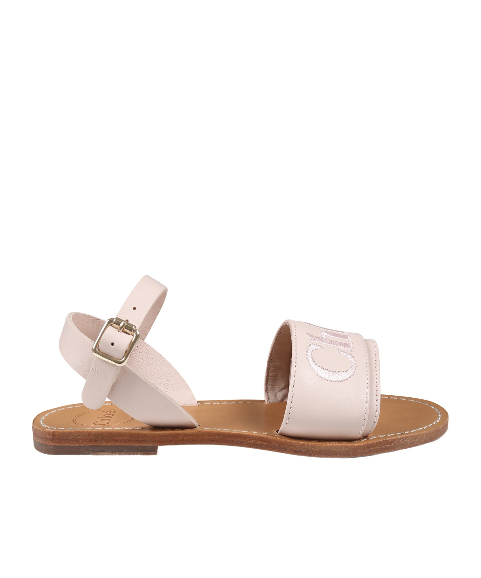 Shop Chloé Kids Logo Embroidered Buckle-strap Sandals In Nude