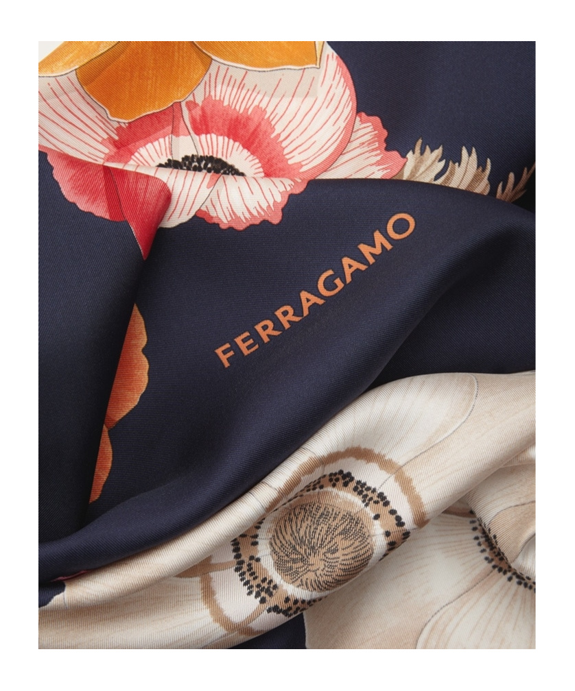 Ferragamo Anemone Print Silk Scarf In Black