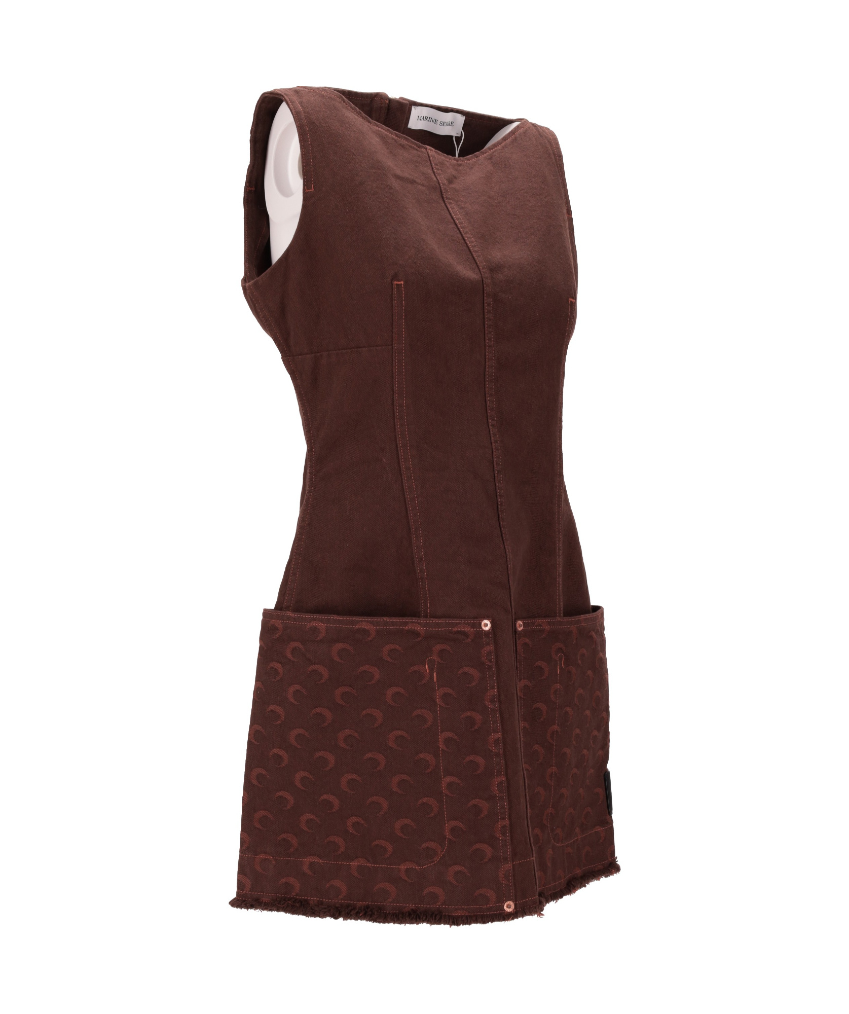 Marine Serre Womens Moon Jacquard Two-patch-pockets Denim Mini Dress Deep Brown In Brown
