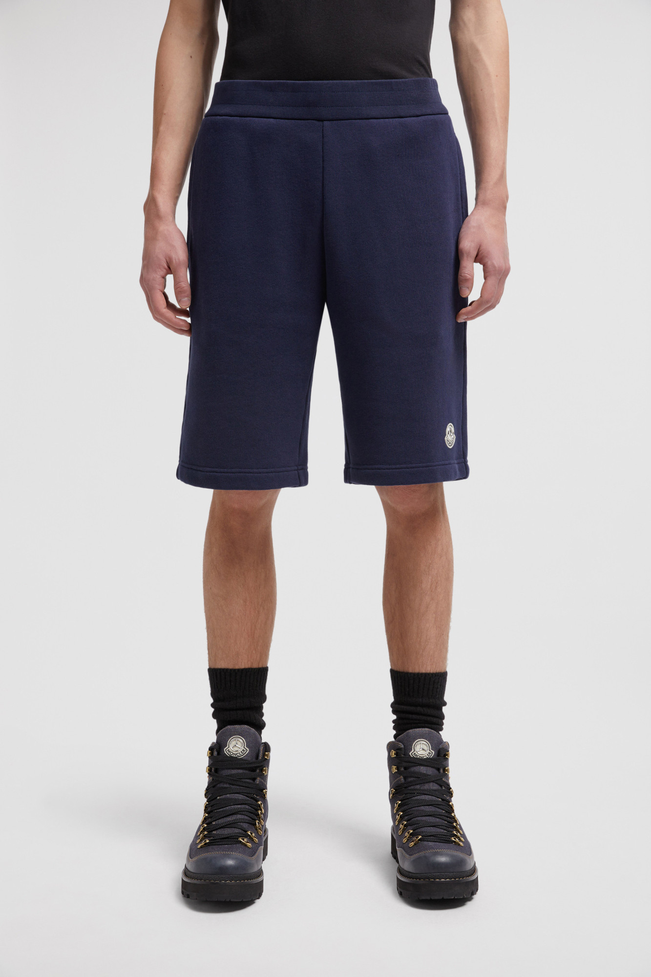 Moncler Loose Fit Cotton Bermuda Shorts In Blue Coral