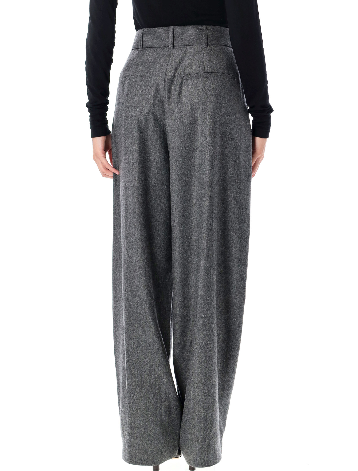 Soeur High Waist Wool Blend Trousers With Belt In Gray